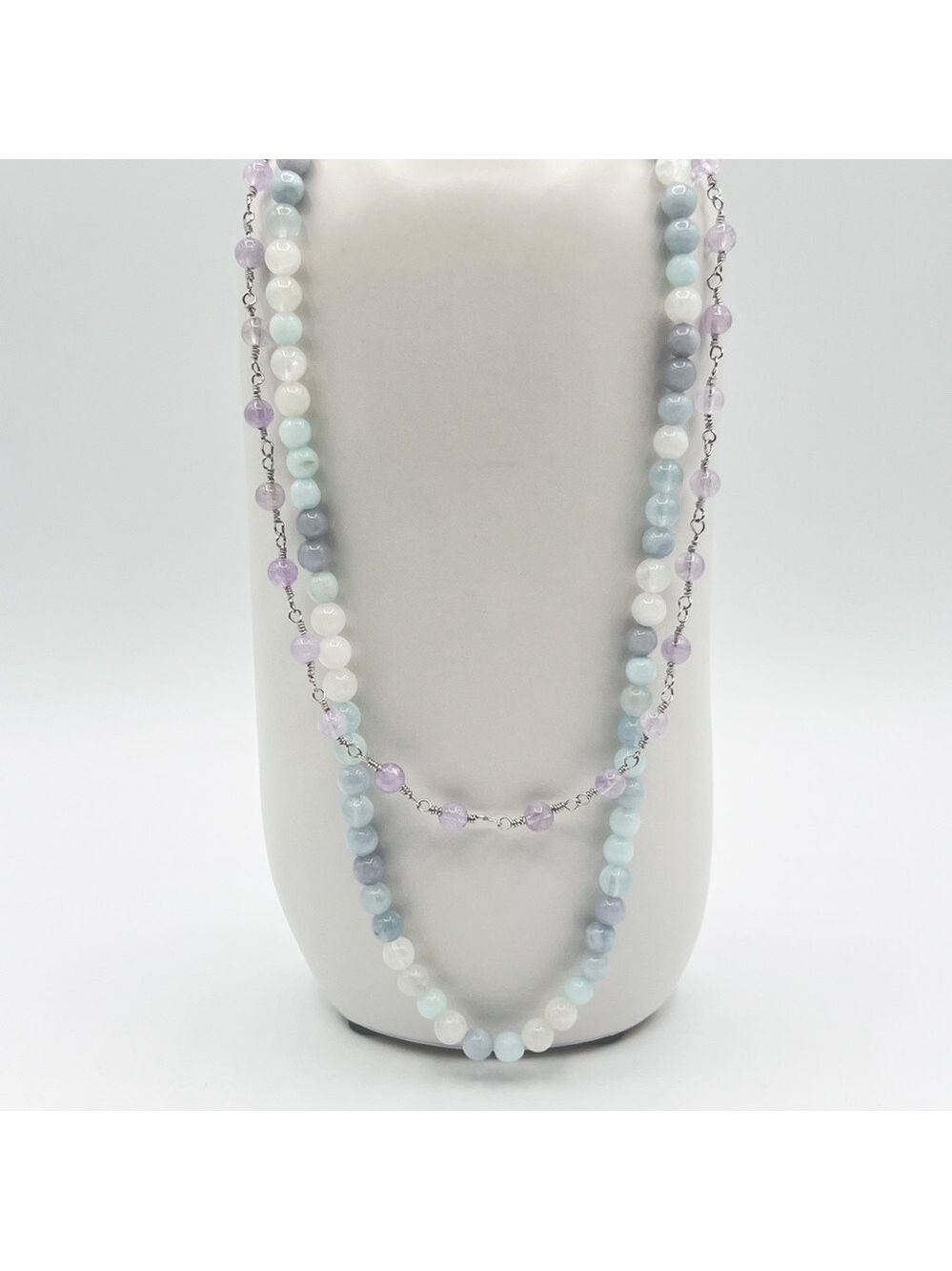 LAVENDER jade rosary and blue stone choker